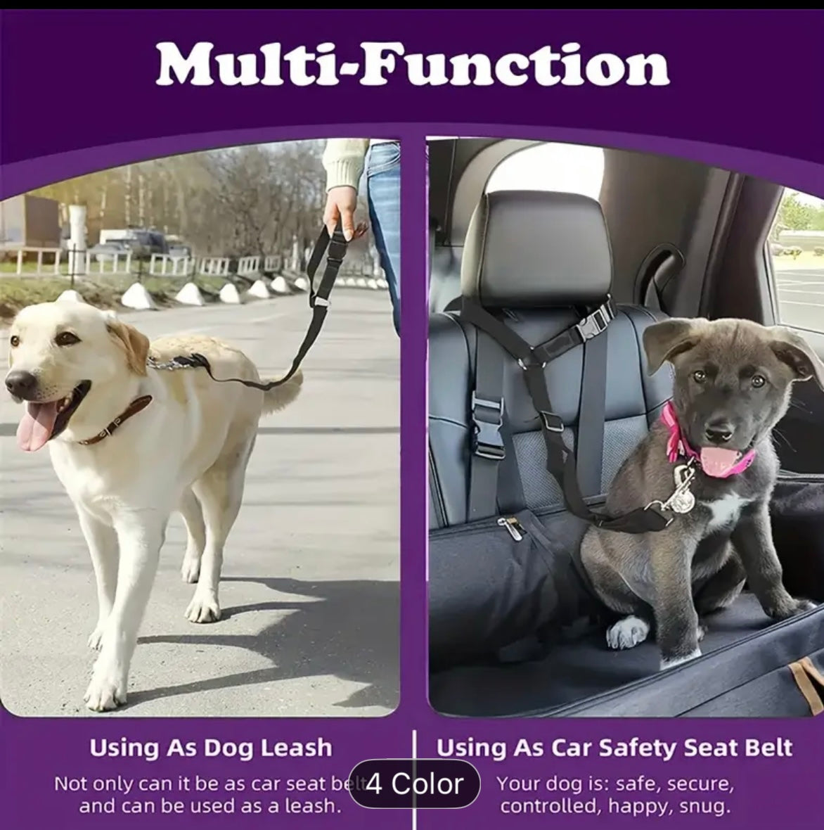 Multi-Function Dog Leash and Car Safety Seat Belt